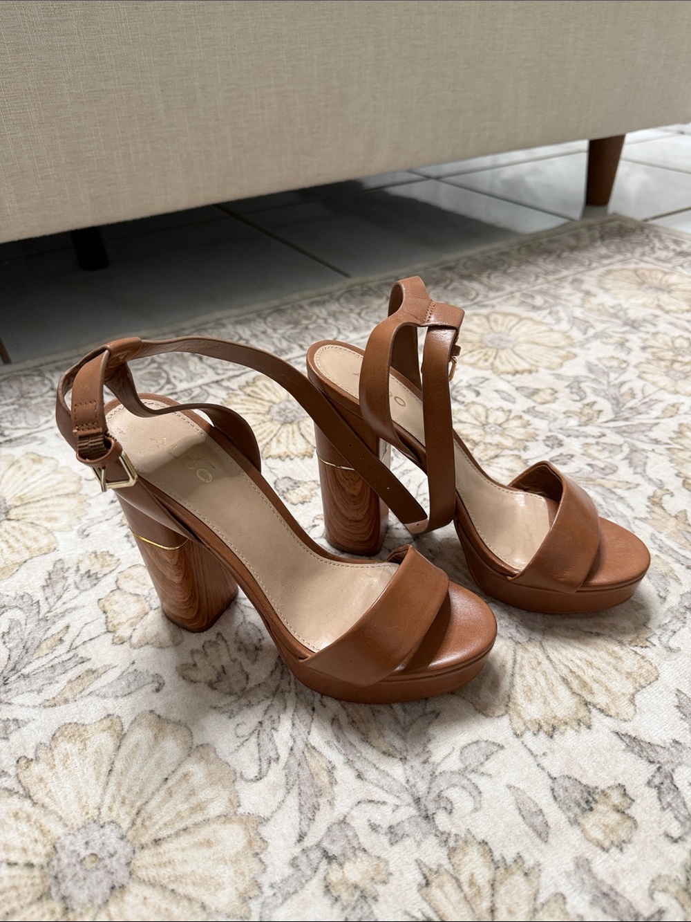 ALDO Women's Cognac Platform Block Heel Sandals